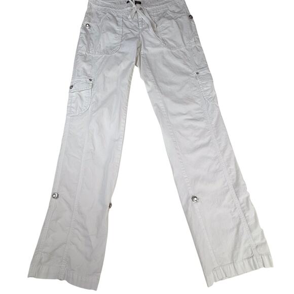 INC Pants - INC White Cargo Utility Pants Bling Buttons Zip Front Drawstring Waist